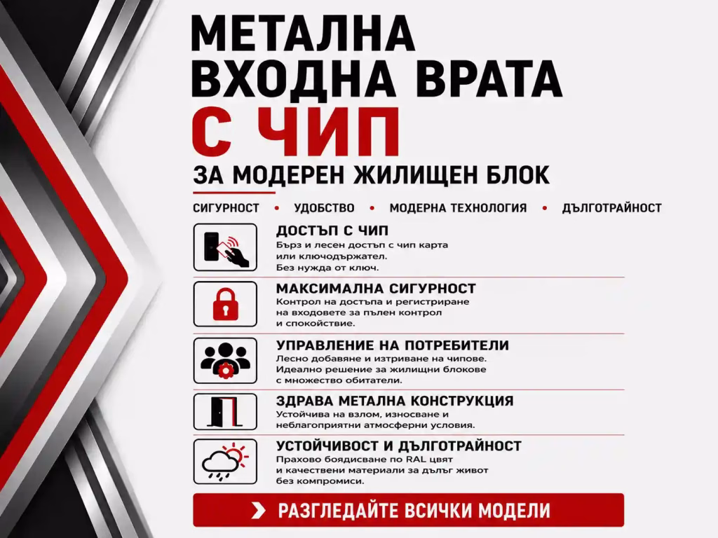 Метална входна врата с чип за модерен жилищен блок