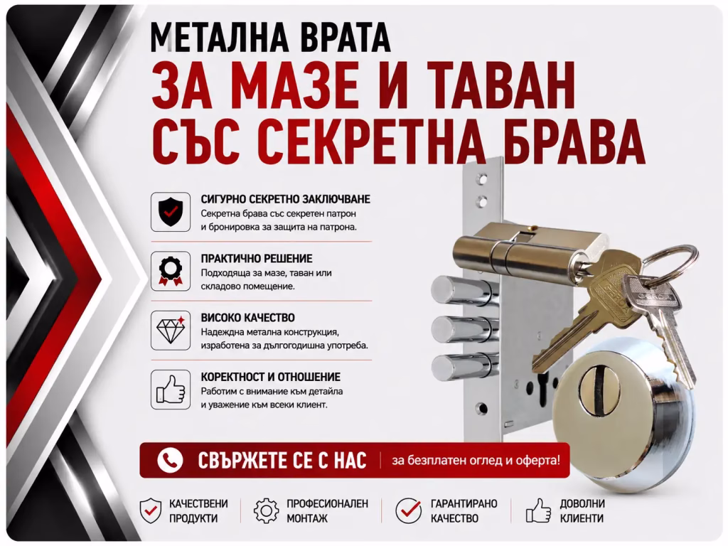 Метална врата за мазе със секретна брава Метална врата за мазе със секретна брава